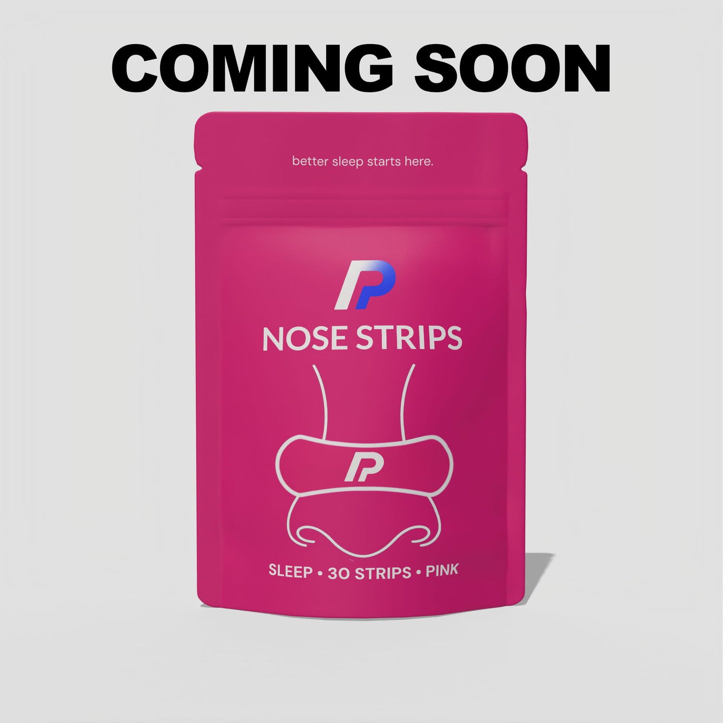 Pink package of nose strips with 'Coming Soon' text on a light gray background