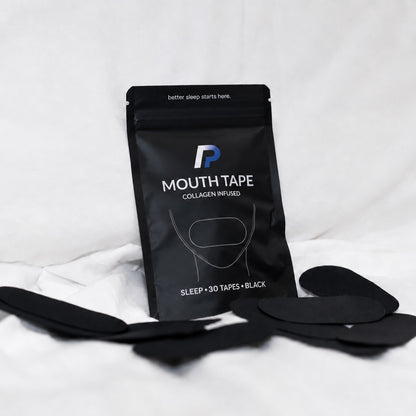 Single mouth tape pack with black mouth tapes beside it